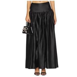 For Love & Lemons Nelly Maxi Skirt Women Small Black Zipper 39" Long New